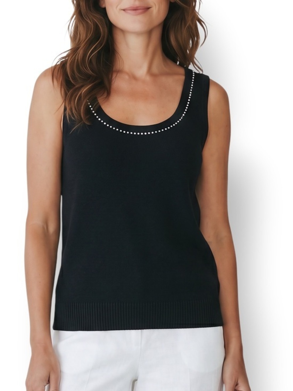 St. John Evening by Marie Gray Black Rhinestone Trim Knit Tank Top Cami SMALL